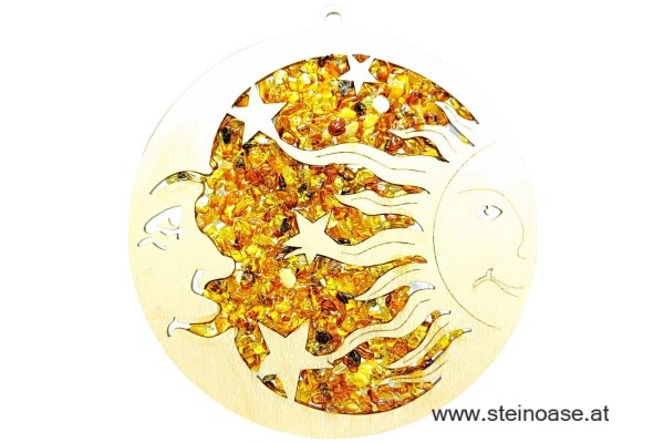 Fensterbild Suncatcher Bernstein - MOND trifft SONNE Ø 11cm